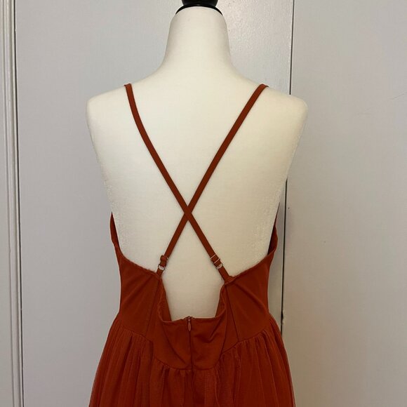 Rust Red Tulle Corset Maxi Dress | Romantic Gown | XL/US M-L (Chinese sizing) - Picture 6 of 12